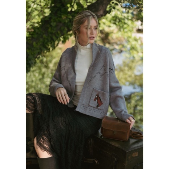 Women's Gray Horse Pattern Cardigan - Picture 5 of 10